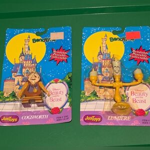 New Vintage Disney Beauty And The Beast Bend-Ems Figure Lumiere & Cogsworth 1992
